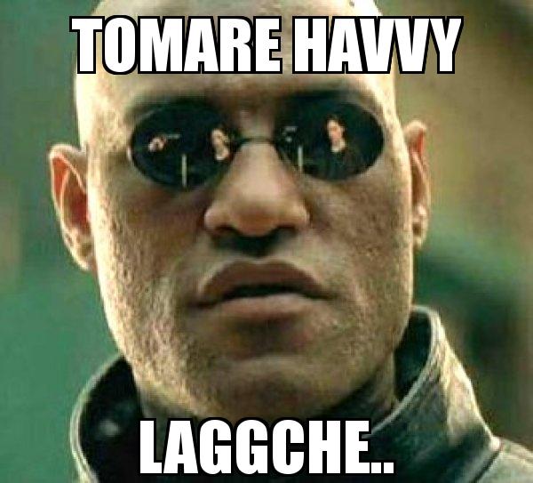 Matrix Morpheus with the caption Tomare Havvy Laggche..