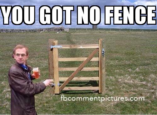 Wealdstone Raider Next to a Fence with the caption You got no fence 