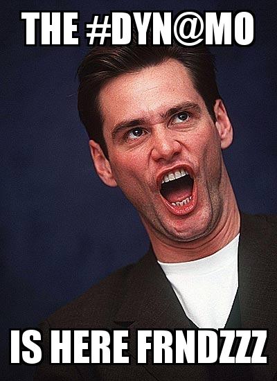 Jim Carrey Crazy Face with the caption tHe #Dyn@mO iS hEre fRnDZzz