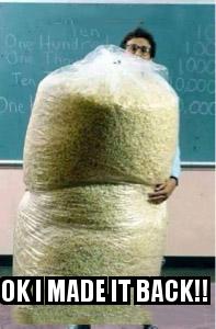 Big Bag of Popcorn Teacher Guy with the caption  OK i made it back!! 
