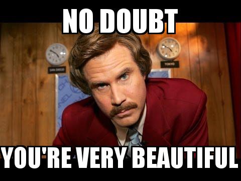 Ron Burgundy with the caption No doubt You're very beautiful